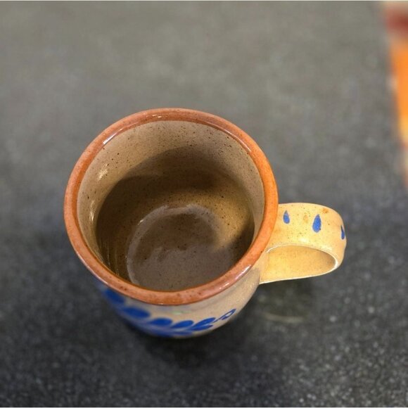 VTG El Palomar Mexico stoneware Mexican Pottery mug Blue orange Mexican floral - Picture 4 of 9